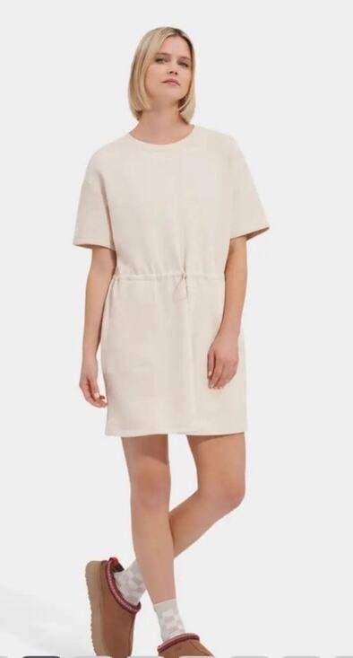 UGG Dresses & Skirts - UGG Anisha French Terry Drawstring Waist Pocket Dress Small Cream Beige